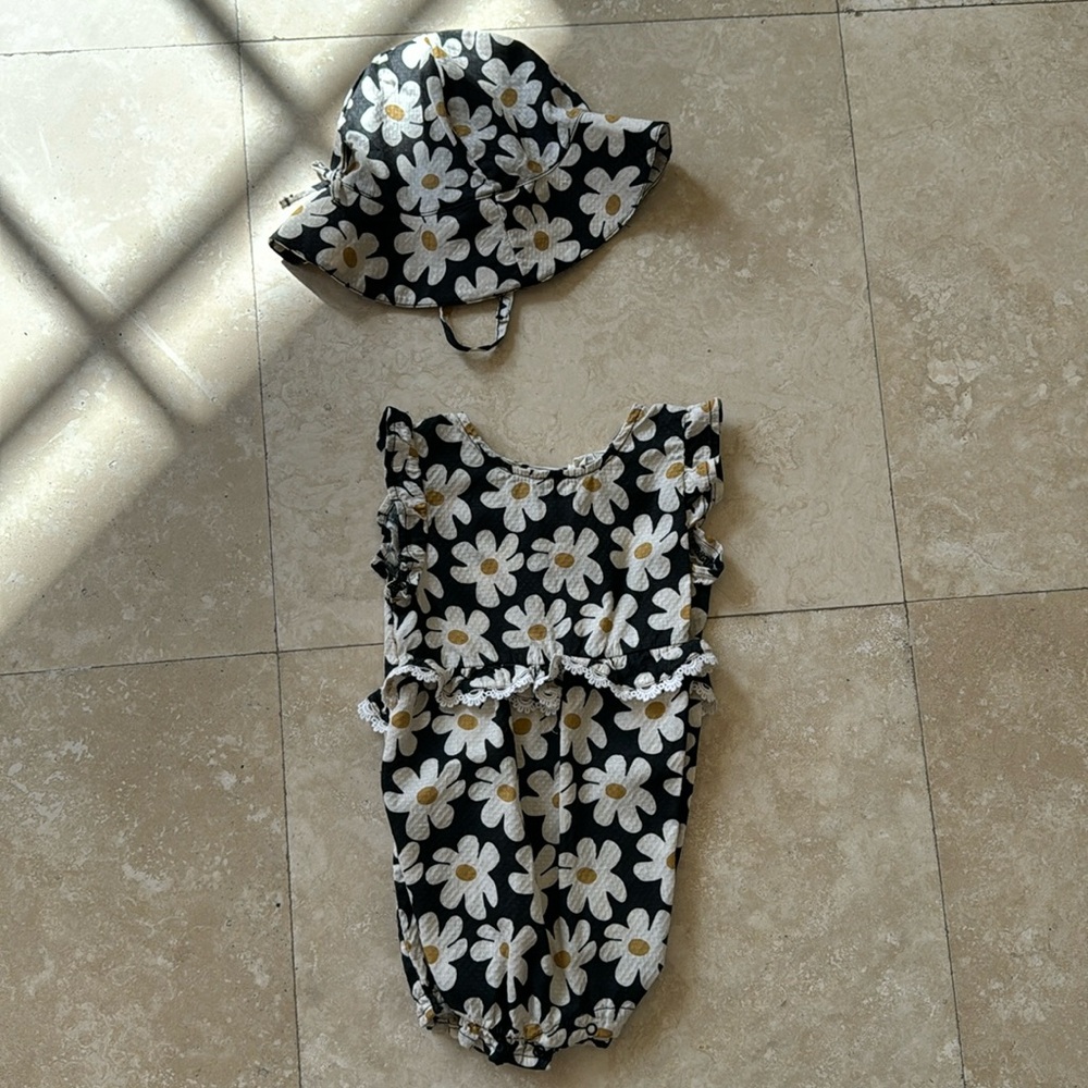NWOT! Floral onesie with matching hat.